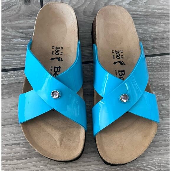 BIRKENSTOCK BETULA Baby Blue Faux Gem Slide Sandals Women's 8 US/39 - Picture 1 of 7